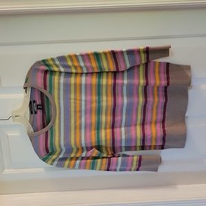 Lands End tan multi color striped  cotton sweater medium